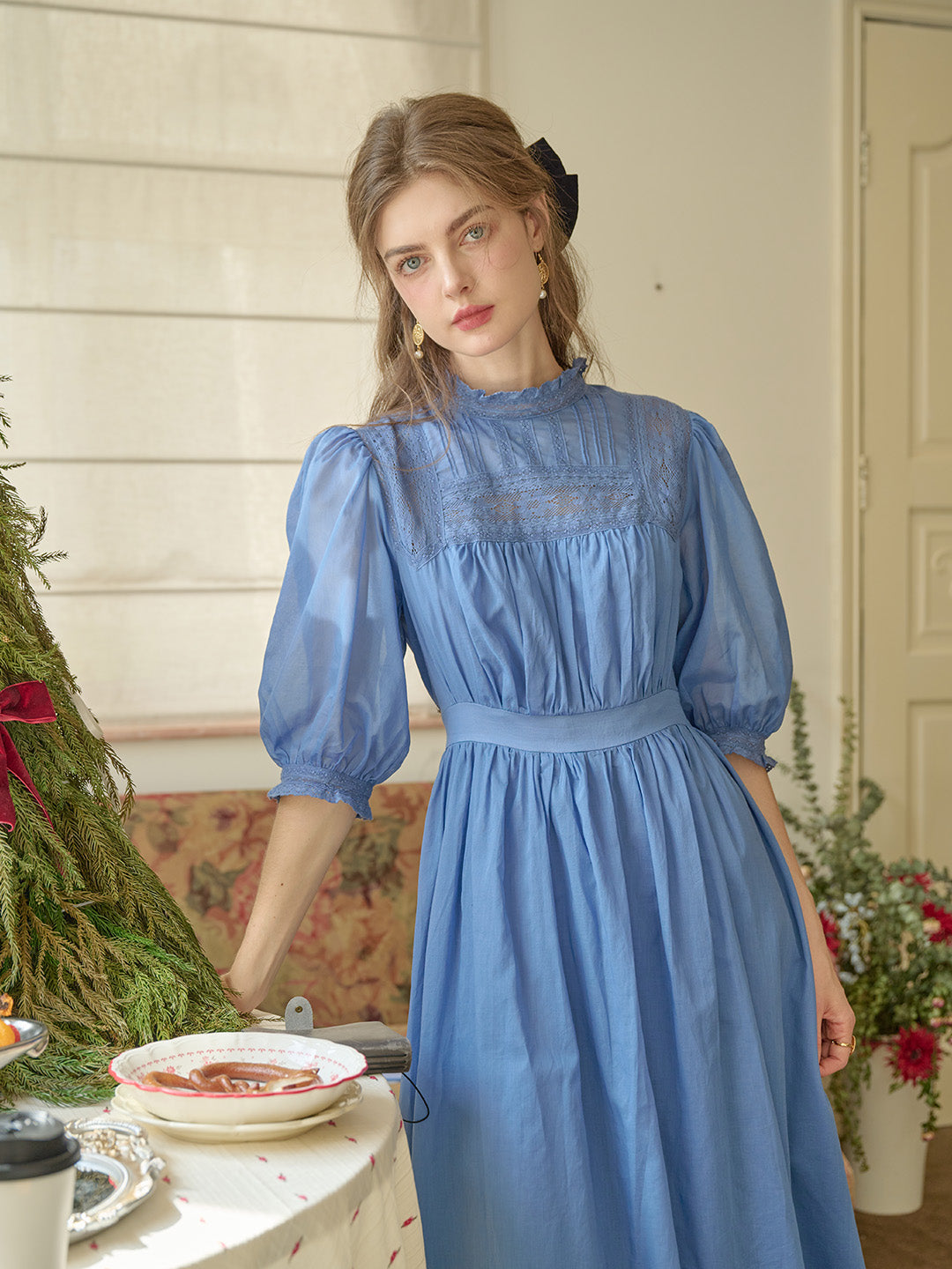 Averie Lace Panel Blue Dress