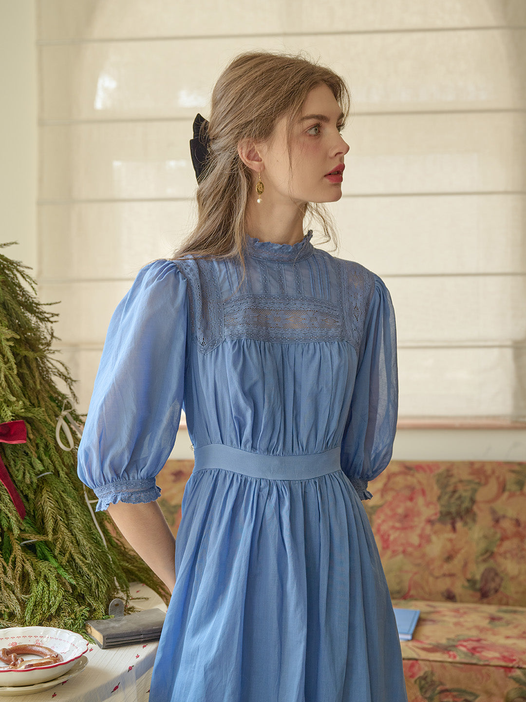 Averie Lace Panel Blue Dress