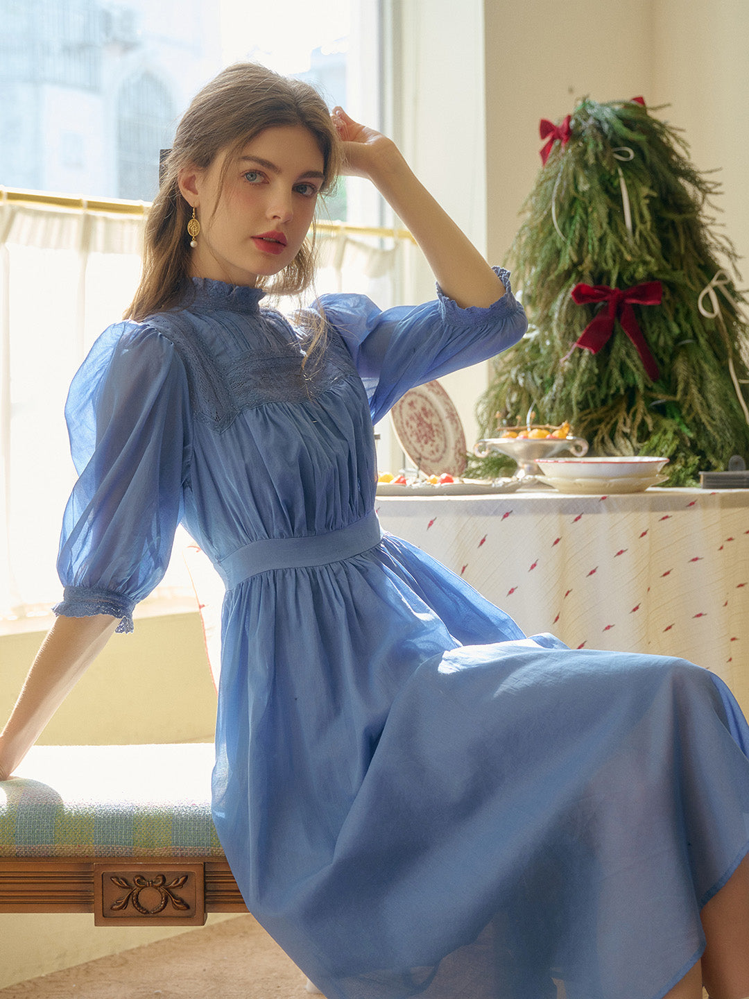 Averie Lace Panel Blue Dress