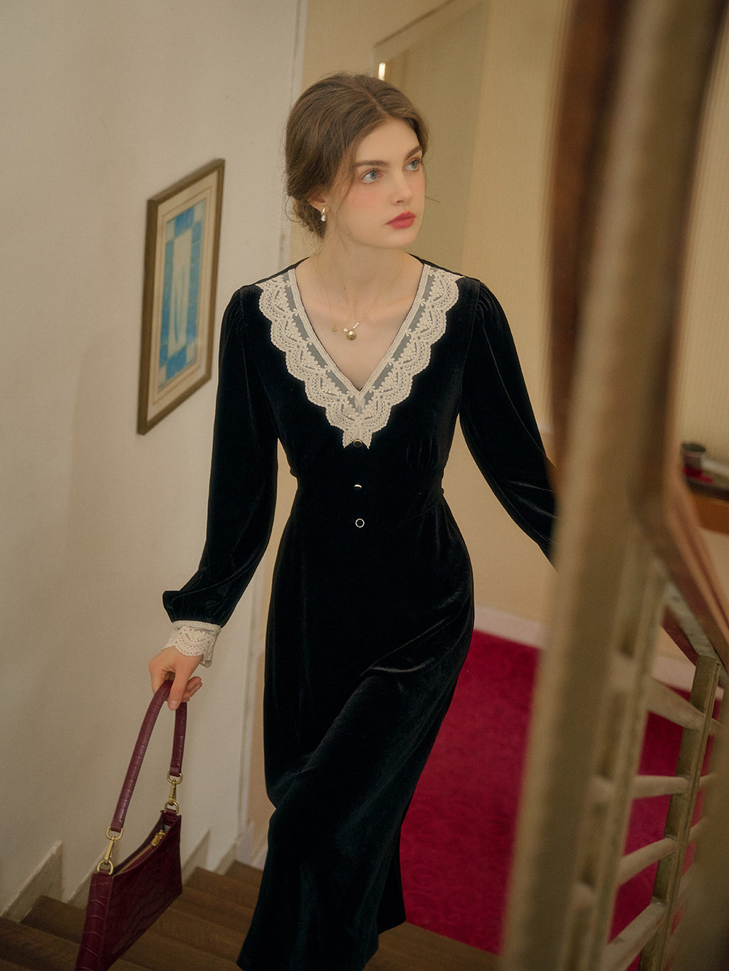 white christmas dresses Joan Calabrese Green Velvet and Lace Long Sleeve Dress 62311 3 Months / Green / White main image 1