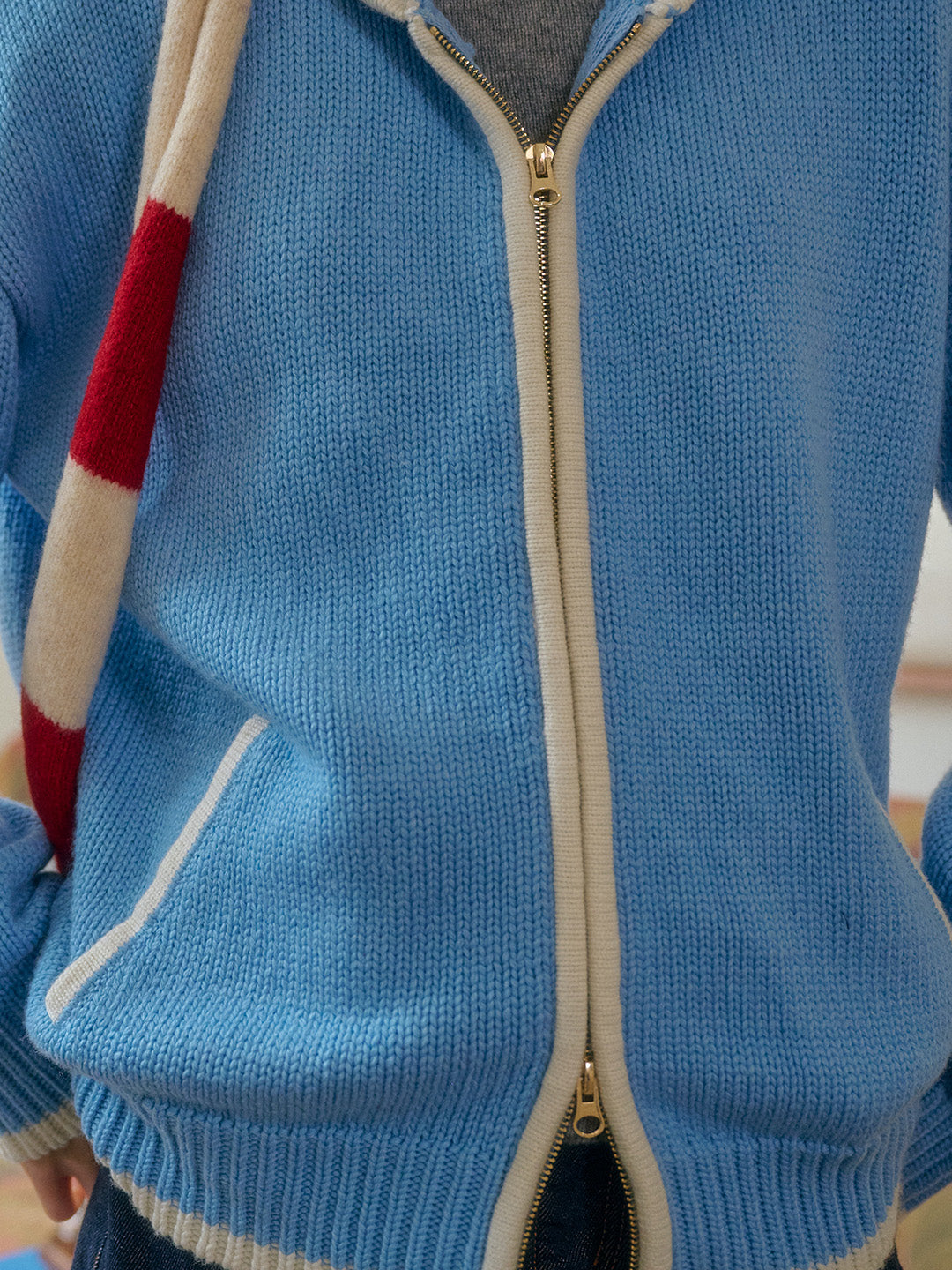 Mila Contrasting Pocket Knit Wool Hoodie - Blue