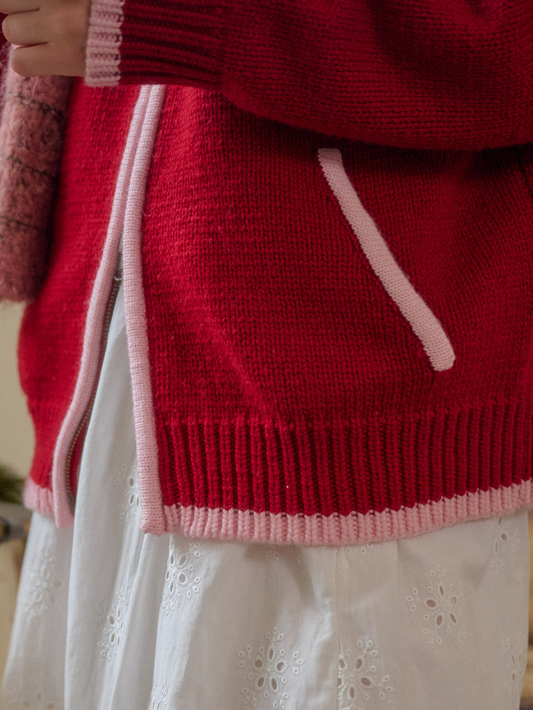 Mila Contrasting Pocket Knit Wool Hoodie - Blue
