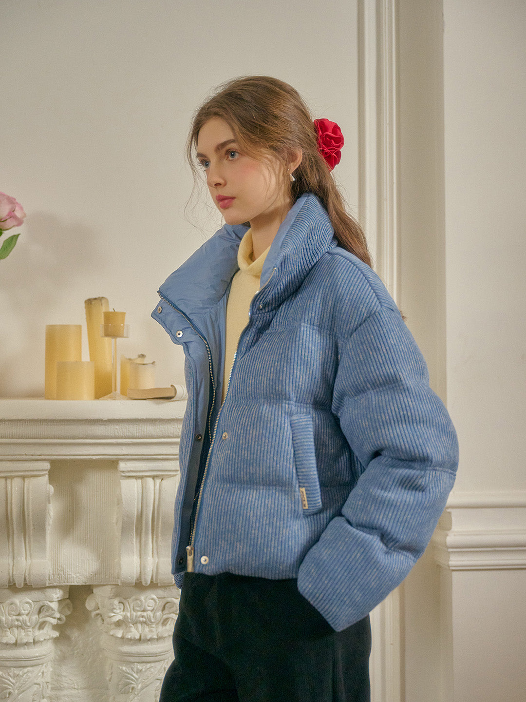 Hazel Stand Collar Knitted Down Jacket