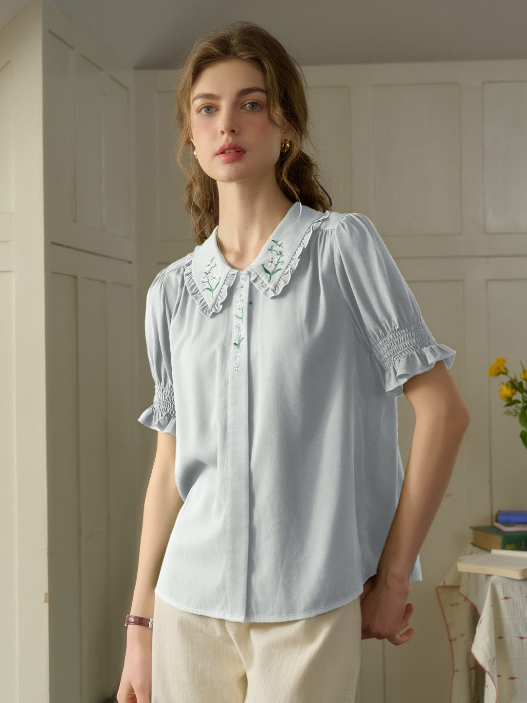 【Final Sale】Skye Floral Embroidered Puff Top
