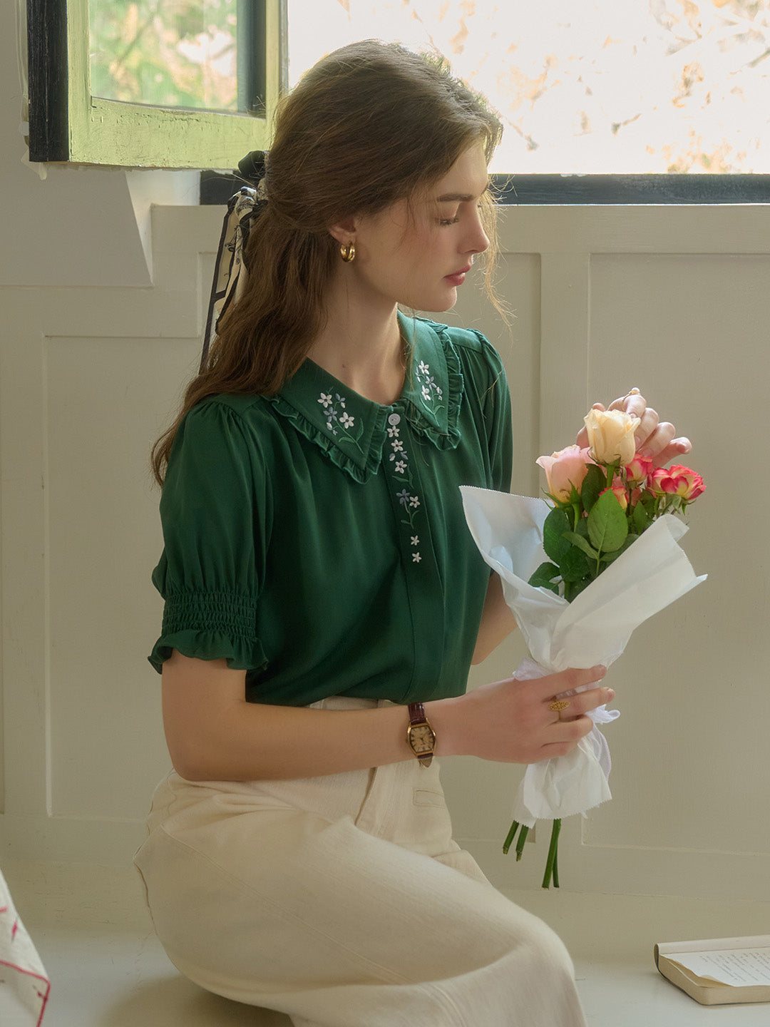 【Final Sale】Skye Floral Embroidered Puff Top