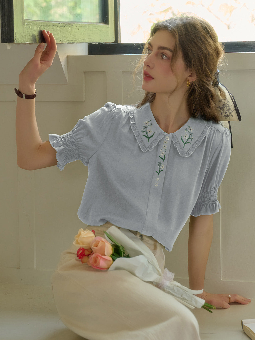 【Final Sale】Skye Floral Embroidered Puff Top