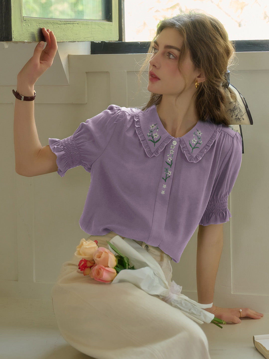 【Final Sale】Skye Floral Embroidered Puff Top