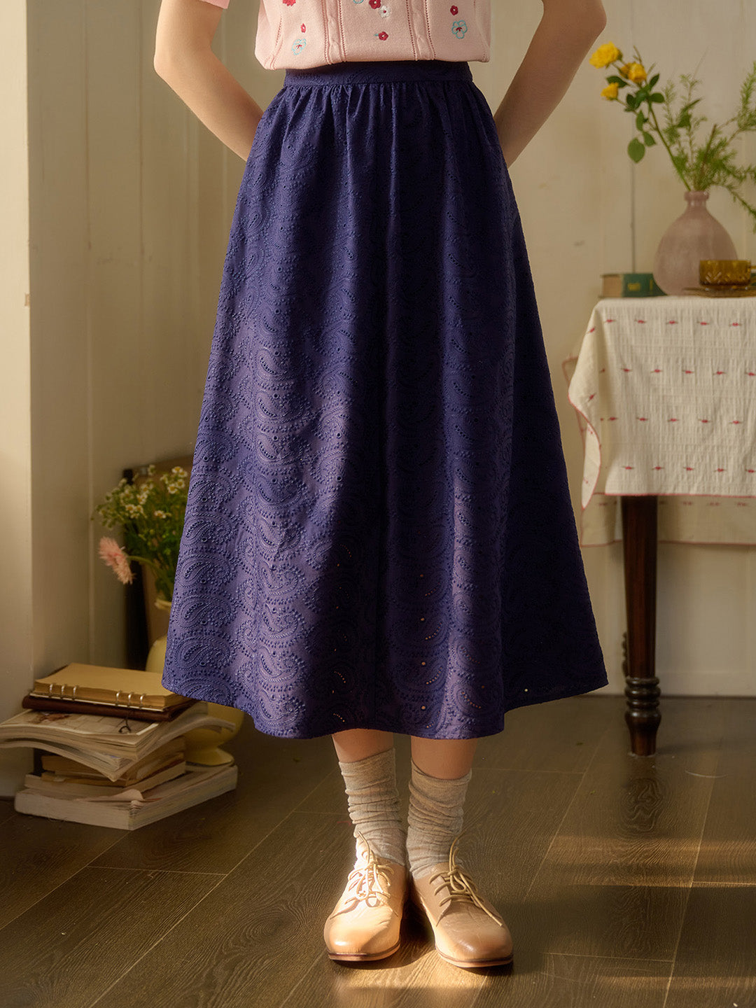 【Final Sale】Skylar A-Line Embroidery Cotton Skirt