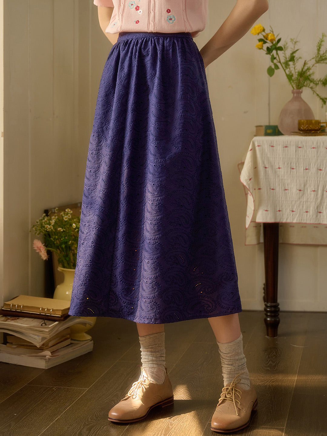 【Final Sale】Skylar A-Line Embroidery Cotton Skirt