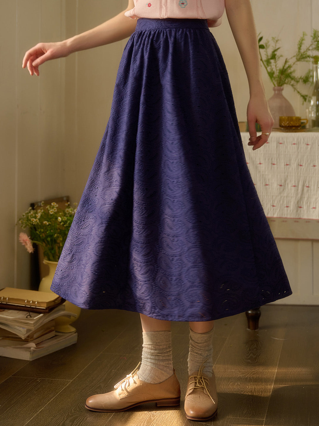 【Final Sale】Skylar A-Line Embroidery Cotton Skirt