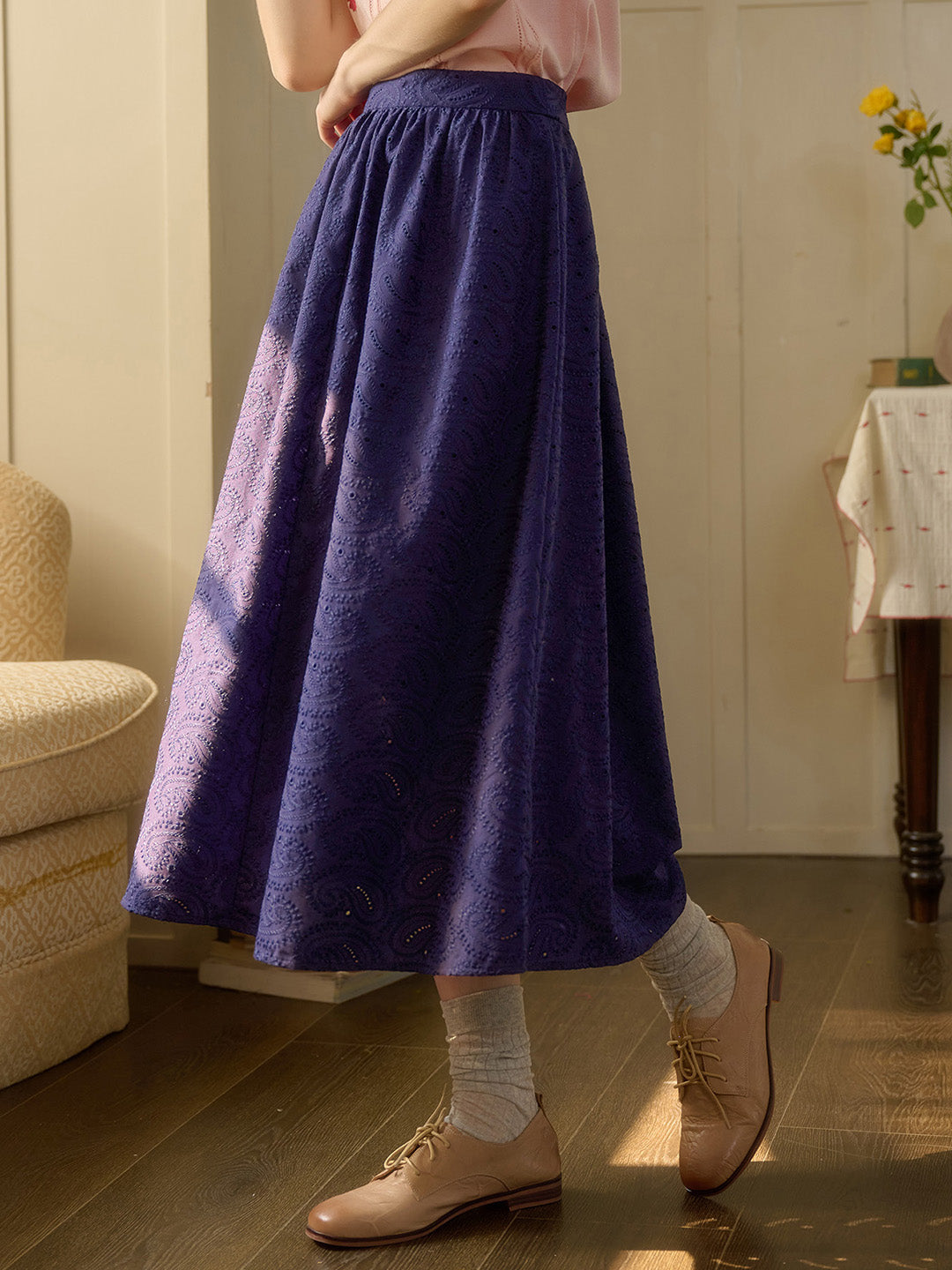 【Final Sale】Skylar A-Line Embroidery Cotton Skirt