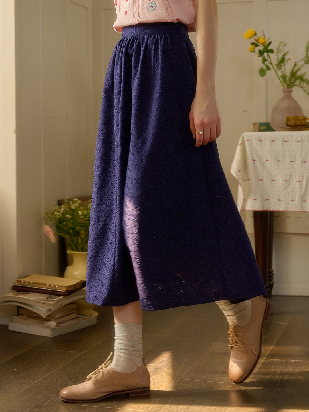 【Final Sale】Skylar A-Line Embroidery Cotton Skirt