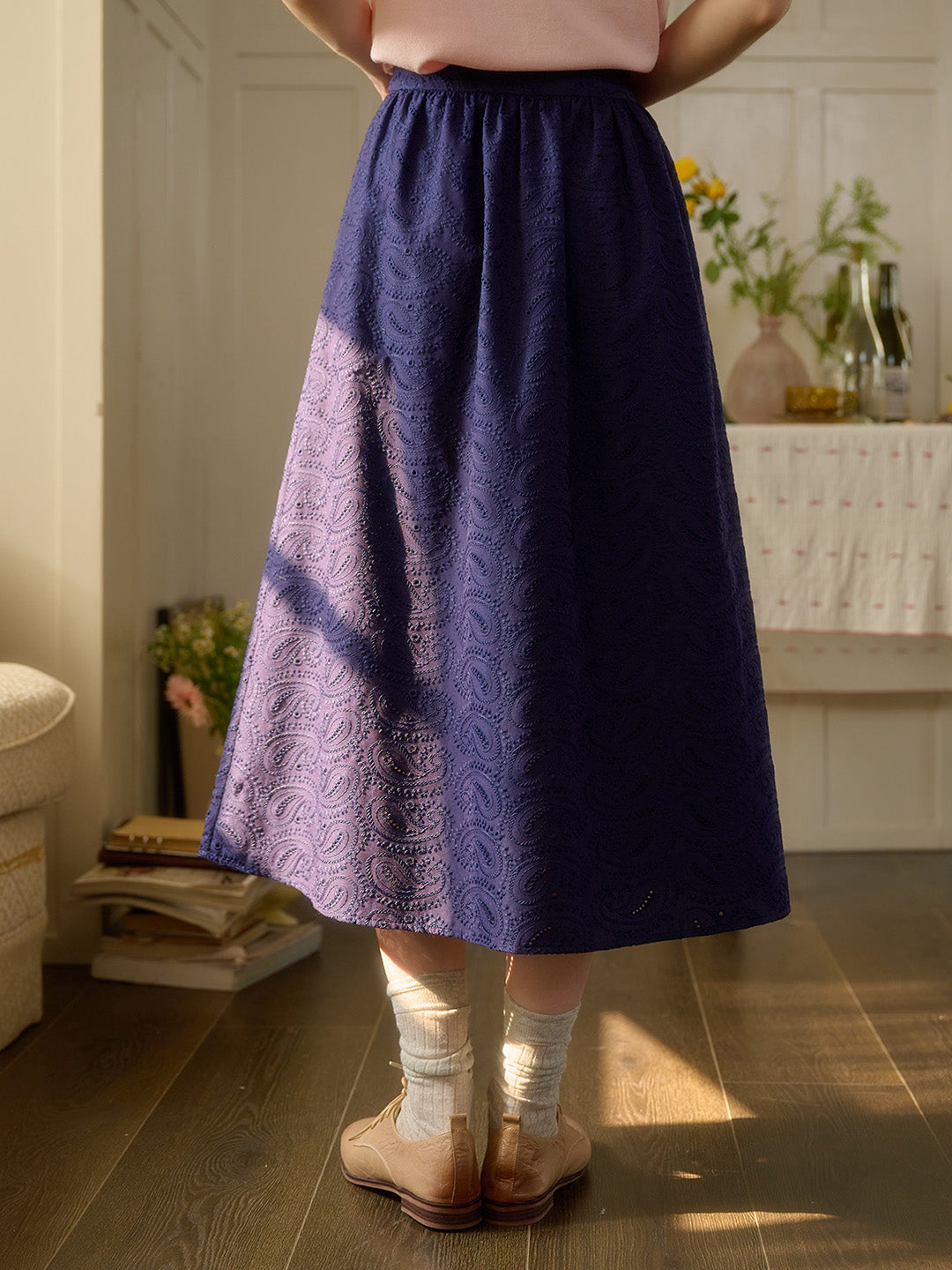 【Final Sale】Skylar A-Line Embroidery Cotton Skirt