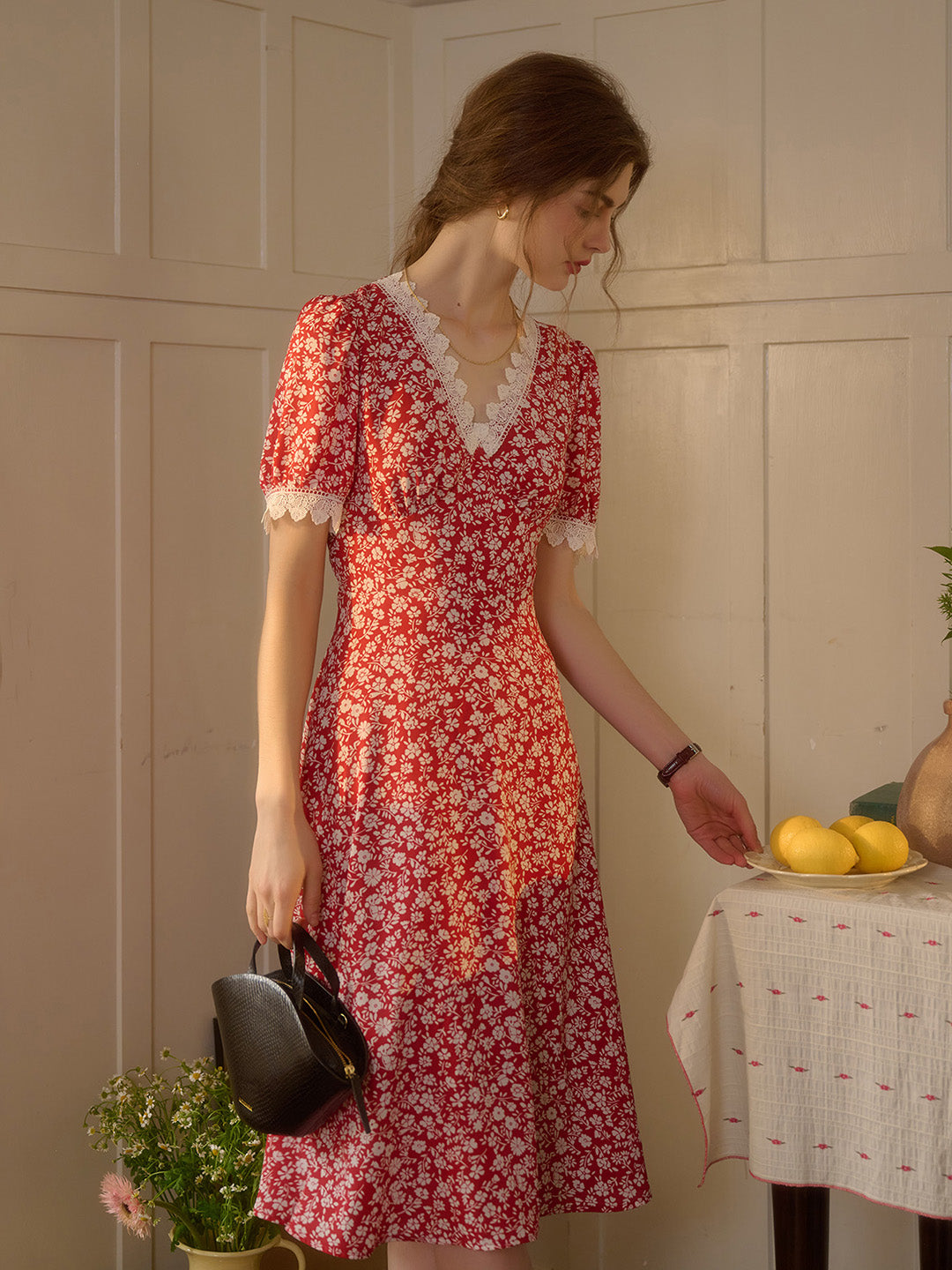 Amelia V-Neck Lace Floral Dress
