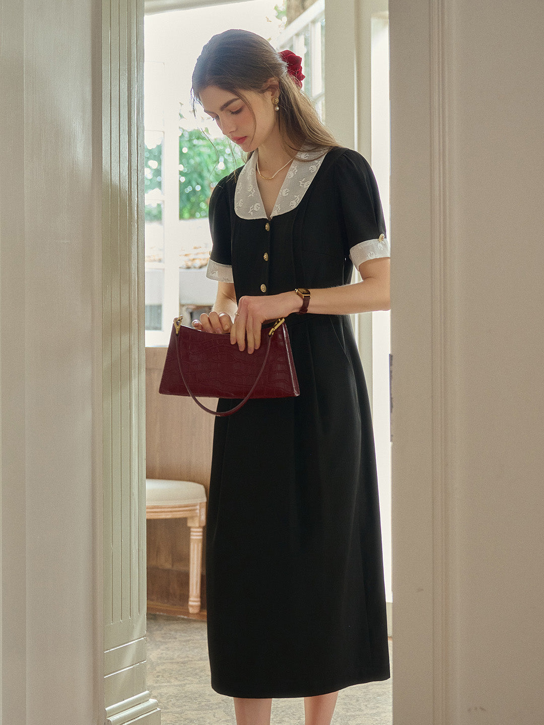 Evelyn Peter Pen Collar Contrasting Dress