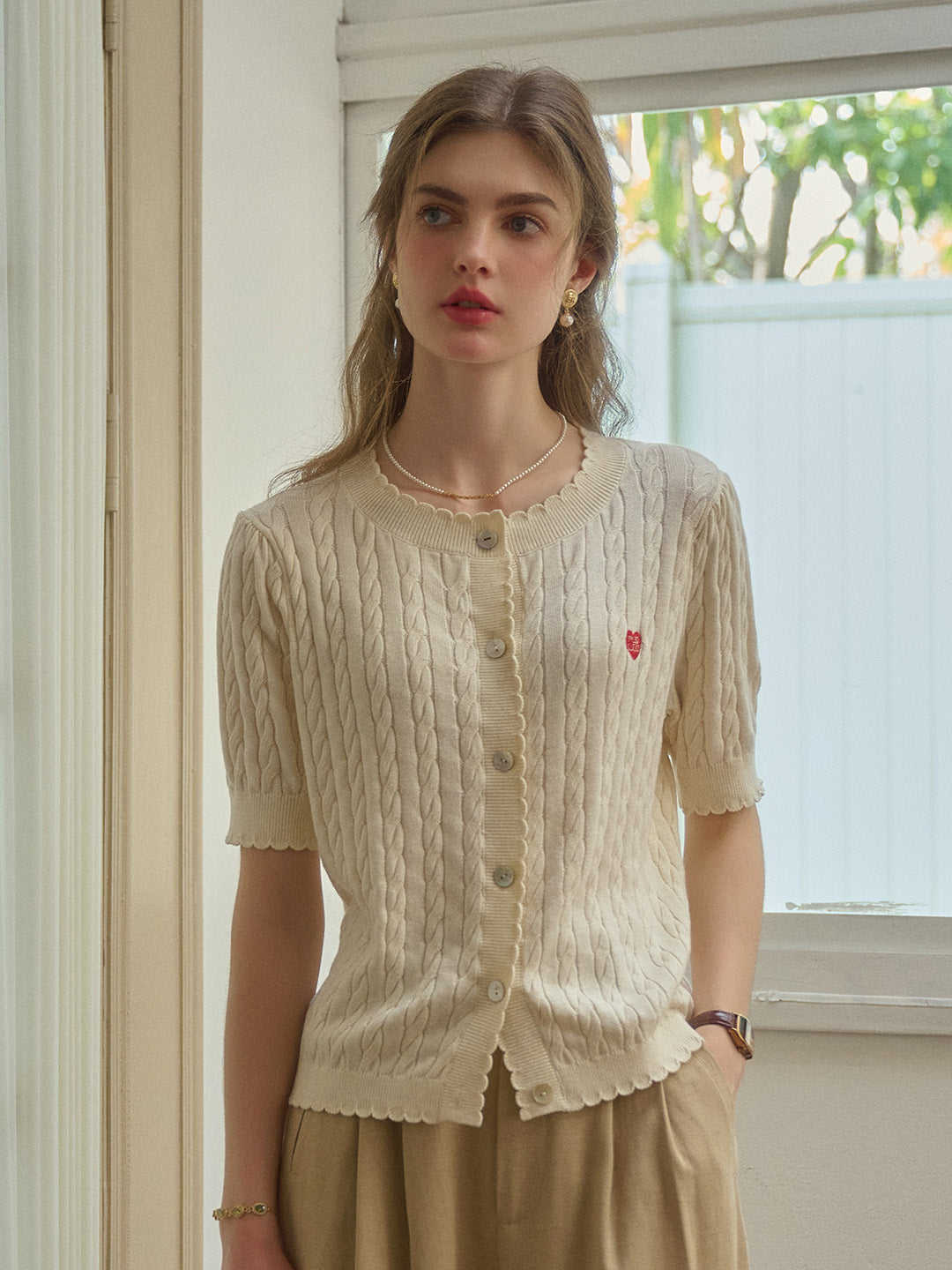 Siena Wave Neck Knit Wool Cardigan - Off White