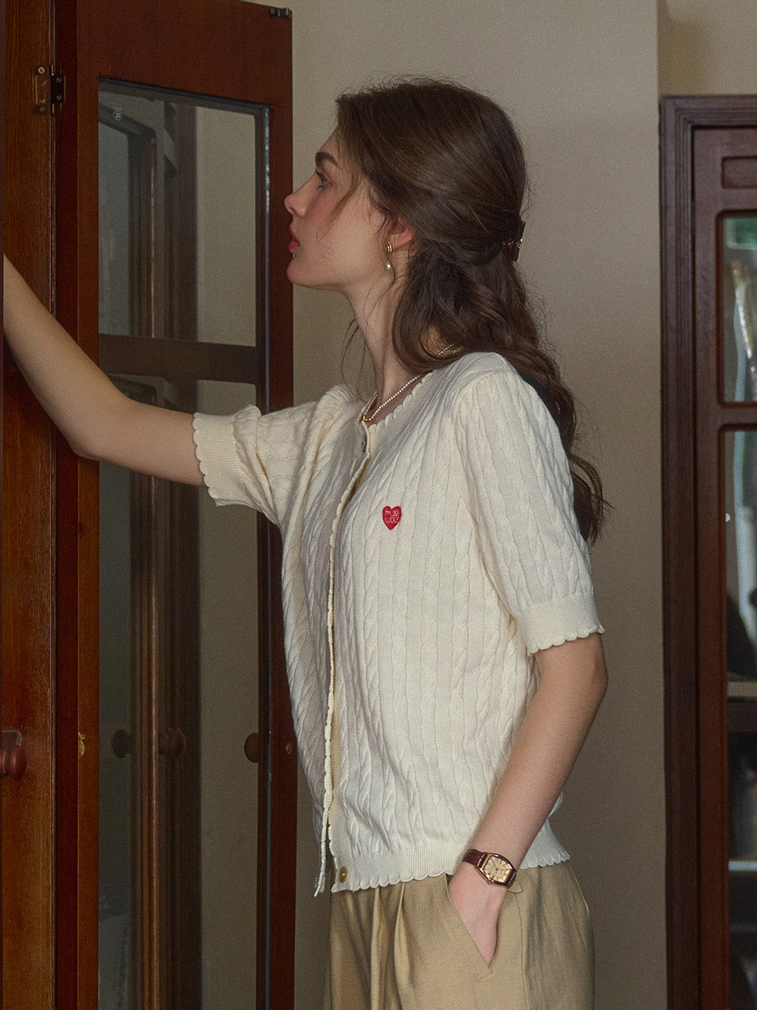 Siena Wave Neck Knit Wool Cardigan - Off White