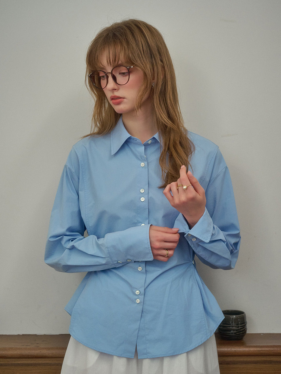 Daphne Simple Lapel Waist Blouse - White