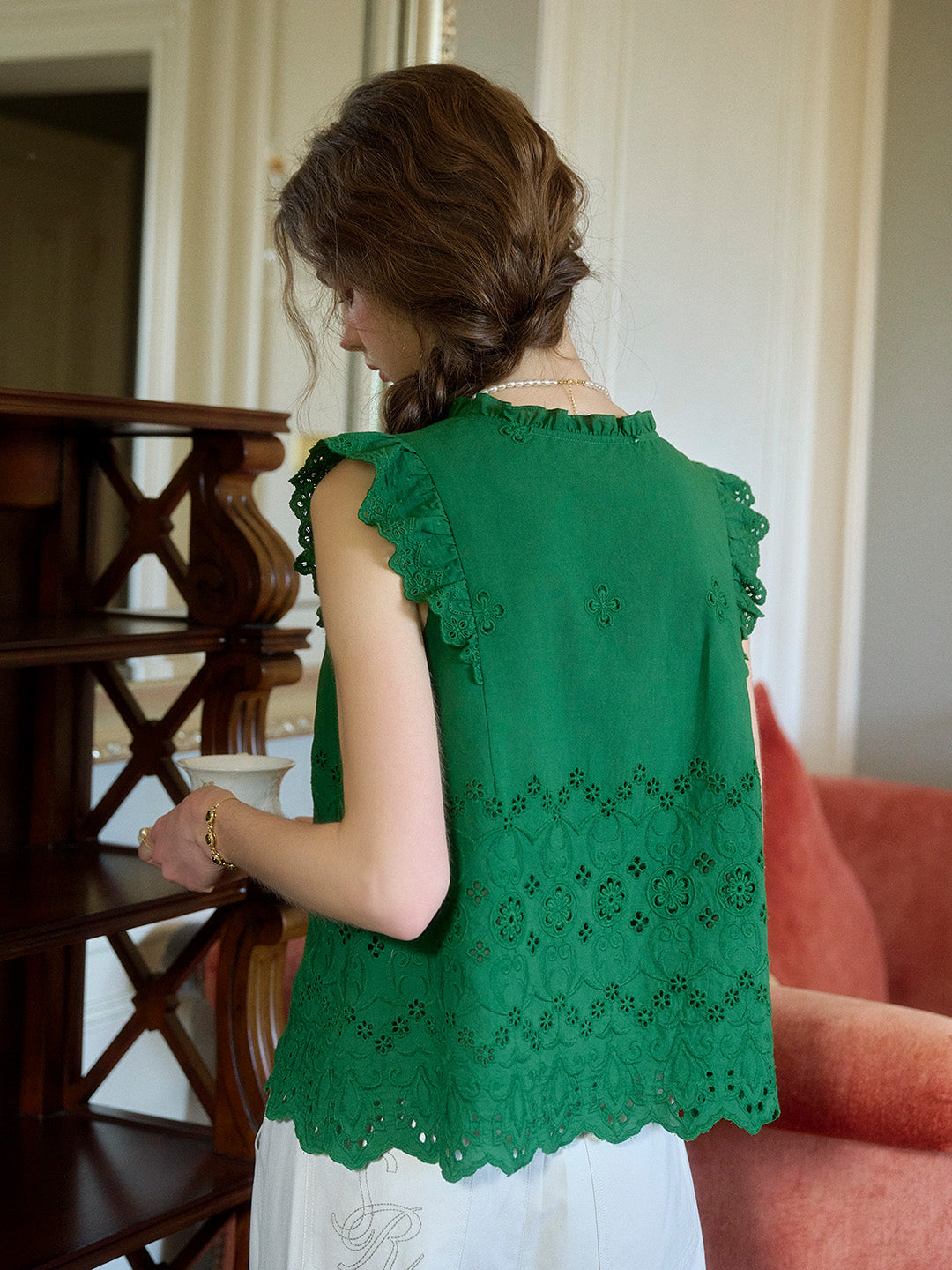 Hannah V-Neck Embroidery Ruffle Sleeve Top