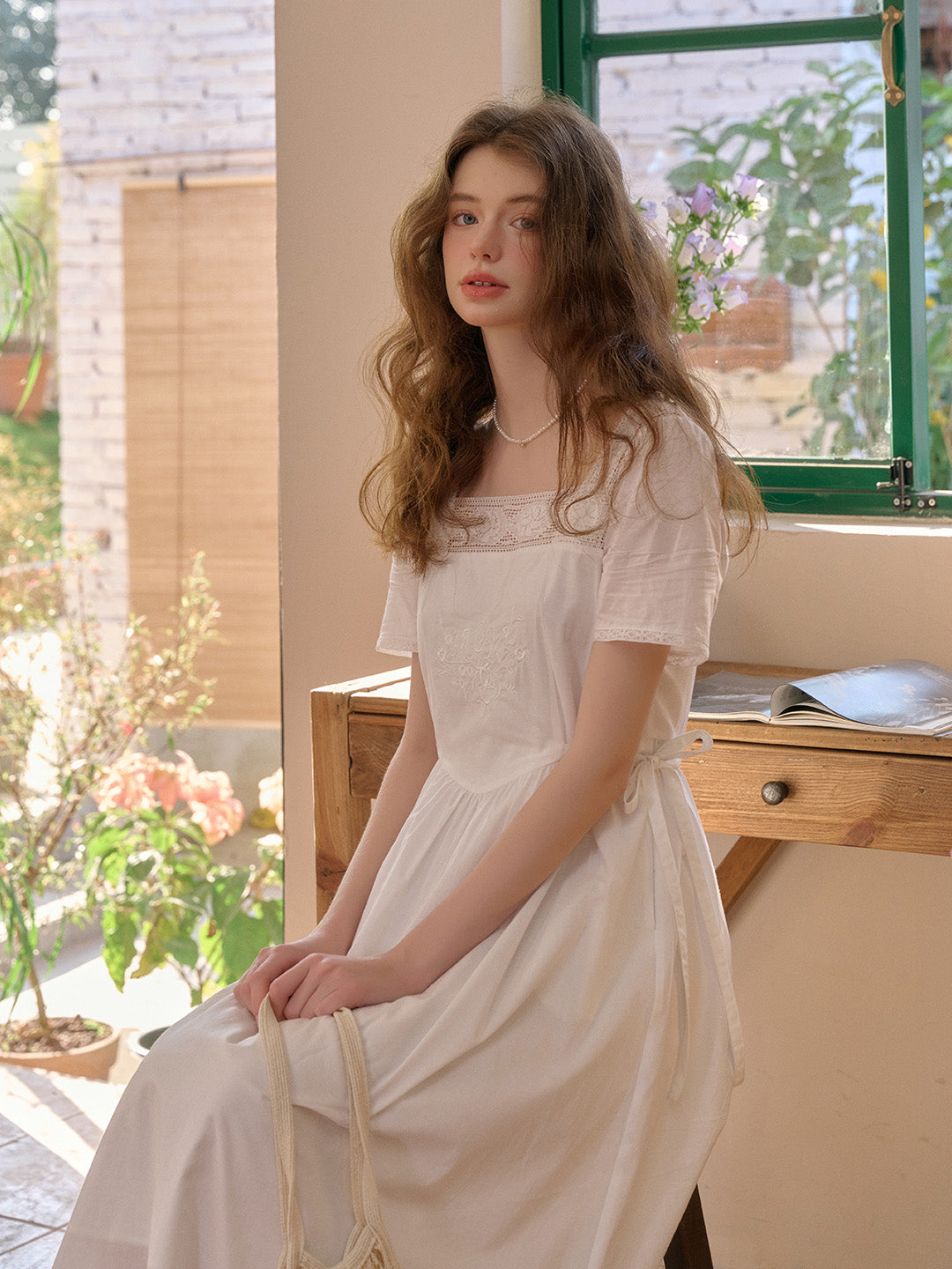 Sia Square Neck Embroidery White Cotton Dress Sia Square Neck Embroidery White Cotton Dress