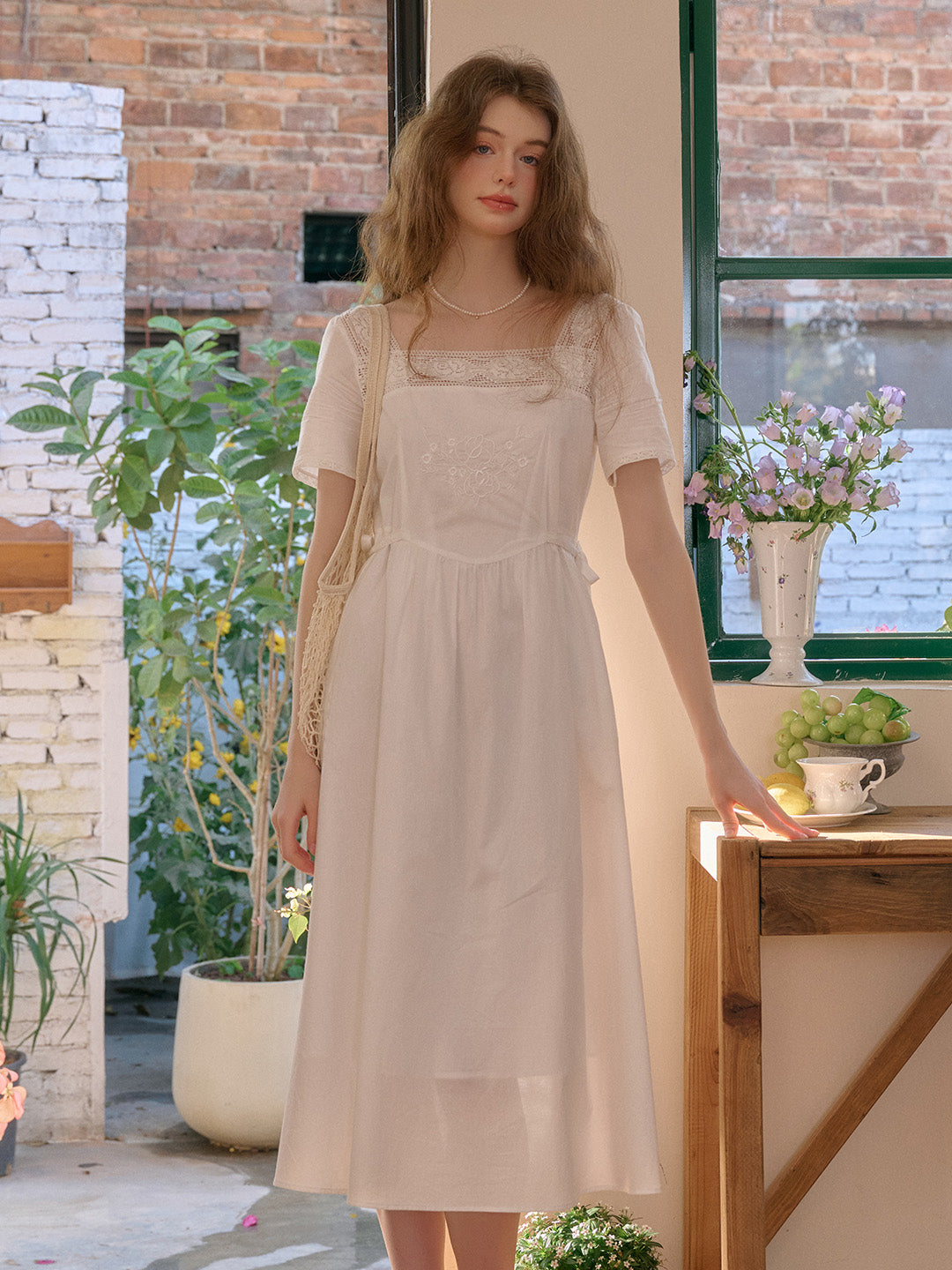 Sia Square Neck Embroidery White Cotton Dress Sia Square Neck Embroidery White Cotton Dress