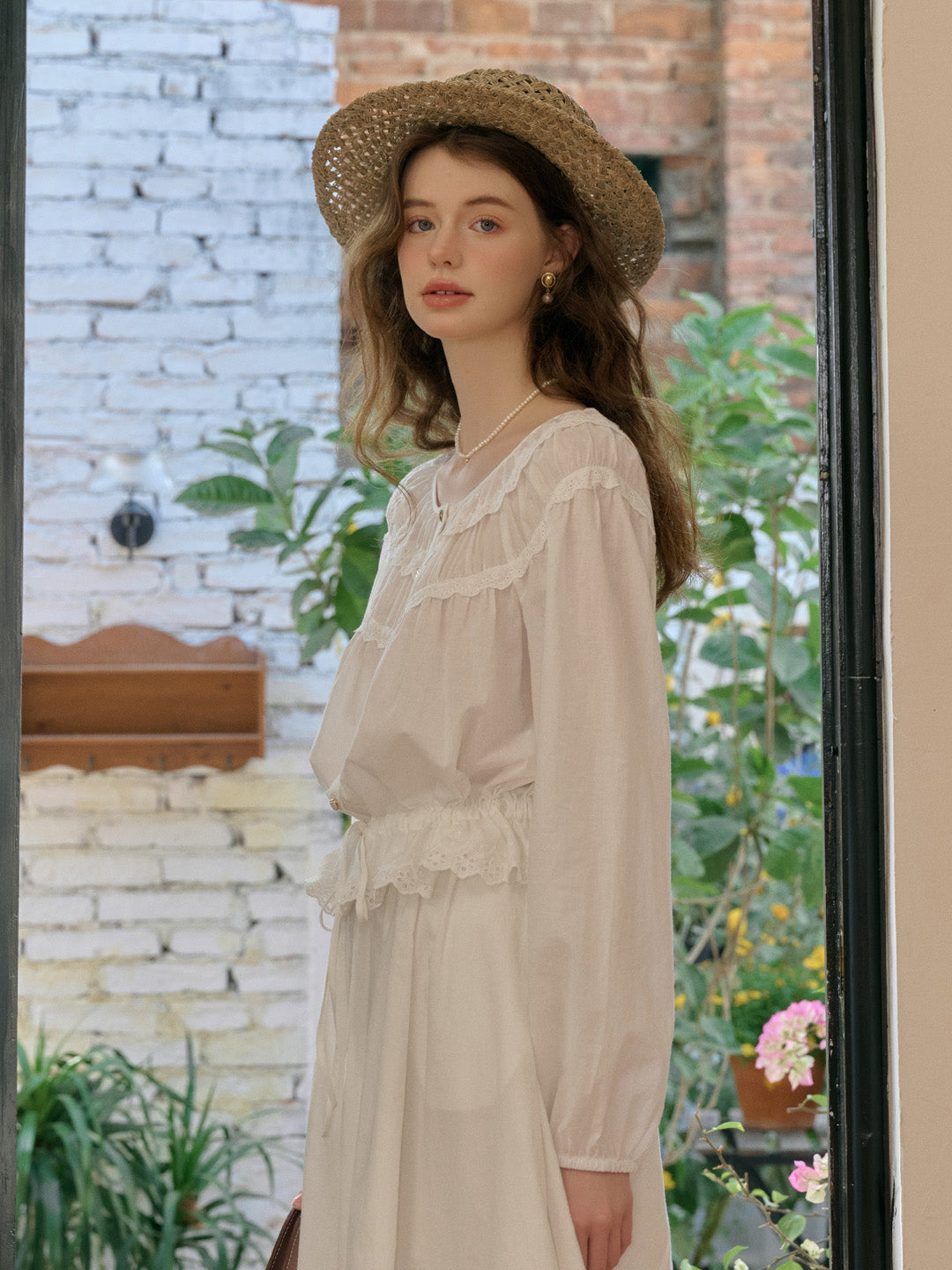 Isabella Round Neck Lace Cotton Blouse
