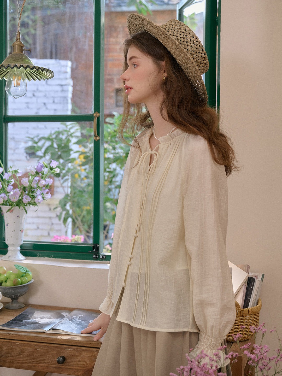 Sana Ruffle Collar Tie Blouse - Off White