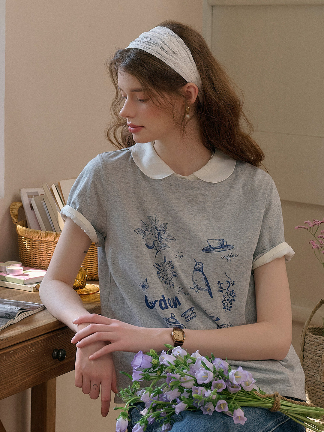 Rory Round Neck Vintage Pattern T-shirt