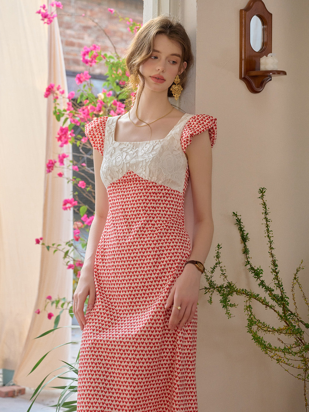 【Final Sale】Cathy Square Neck Heartcore Lace Dress