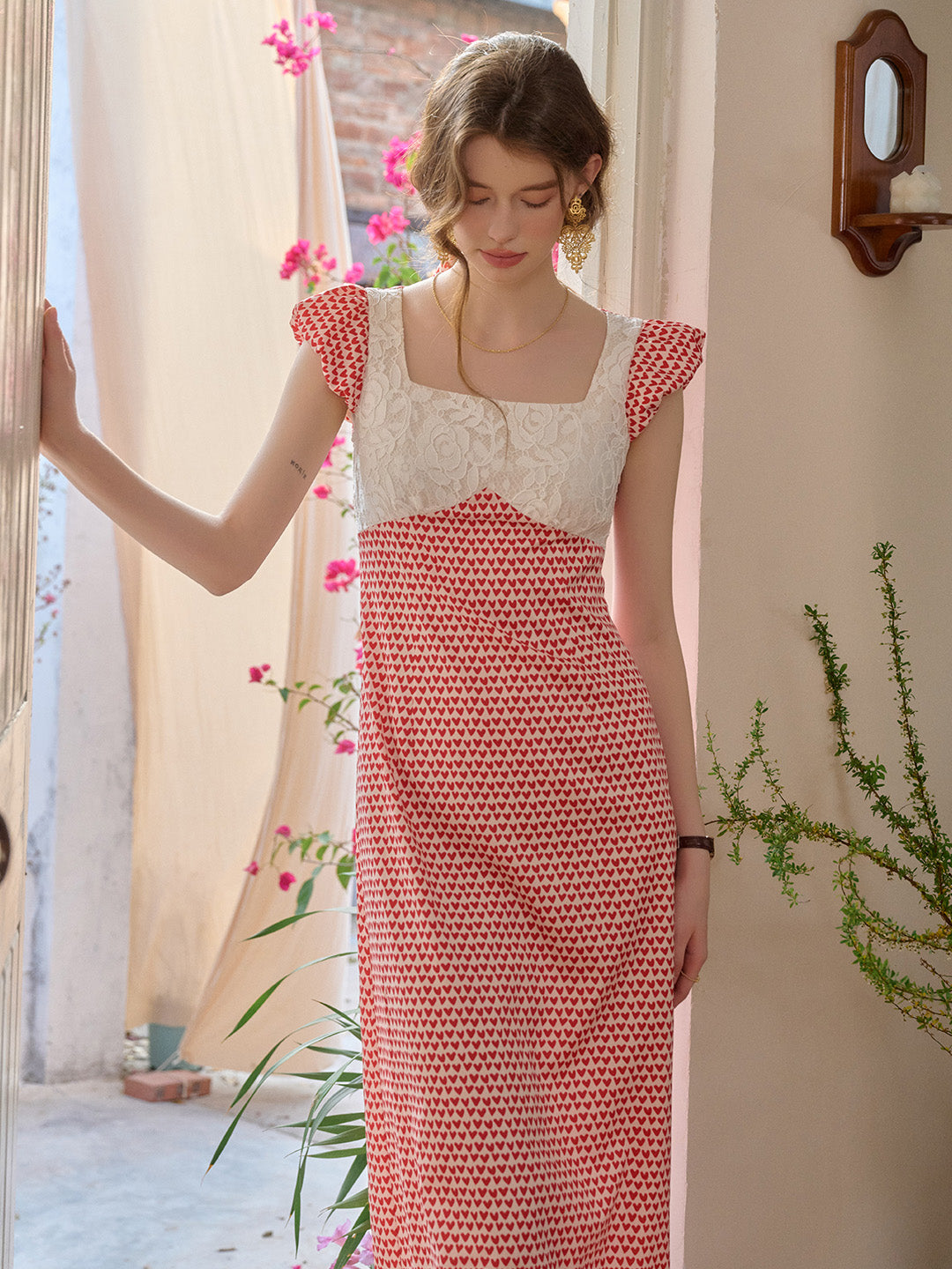 【Final Sale】Cathy Square Neck Heartcore Lace Dress