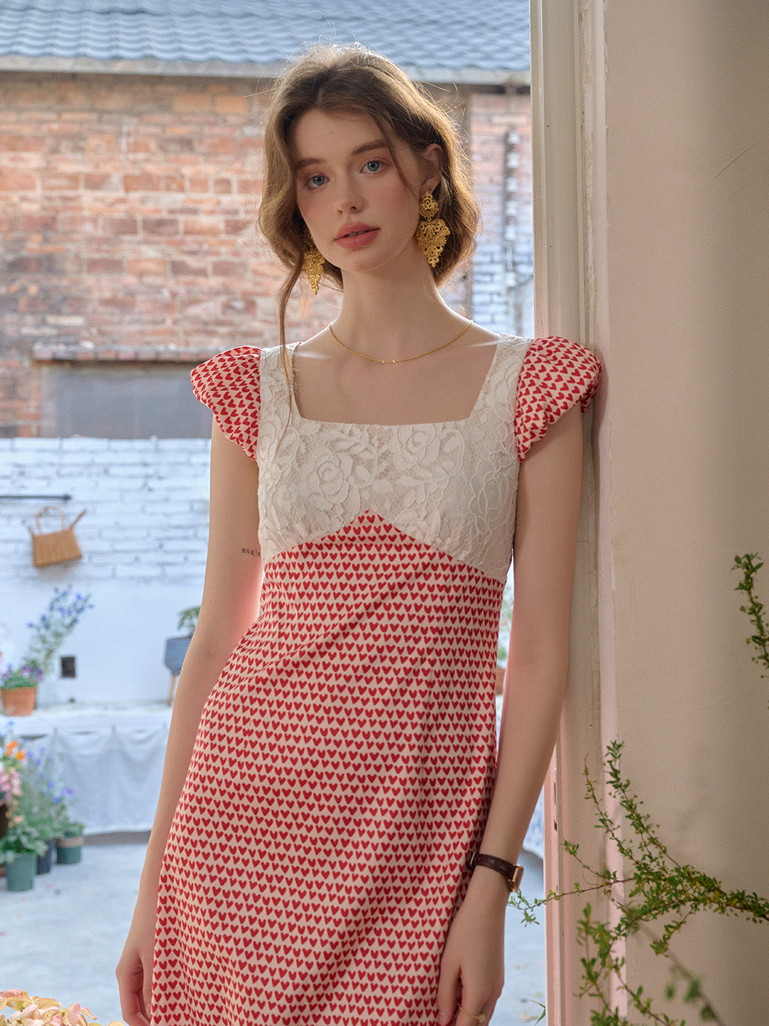 【Final Sale】Cathy Square Neck Heartcore Lace Dress