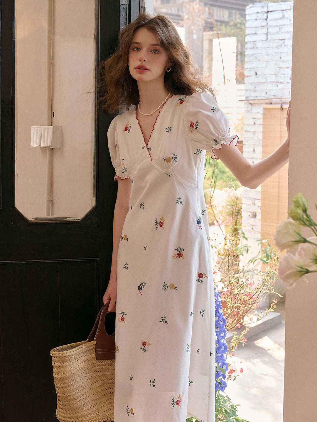 Haven V-Neck Floral Puff Sleeves Dress