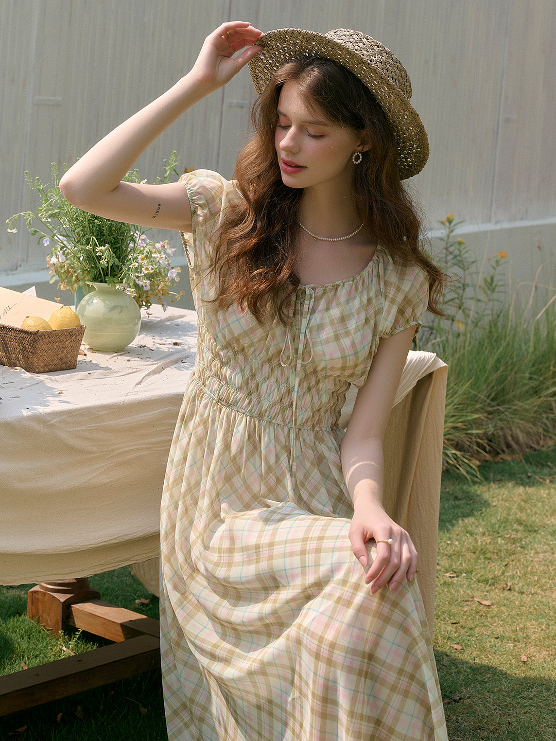 Ainsley Round Neck Plaid Dress