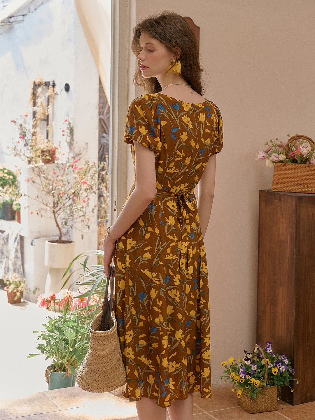 Emma Square Neck Lace Puff Sleeves Dress