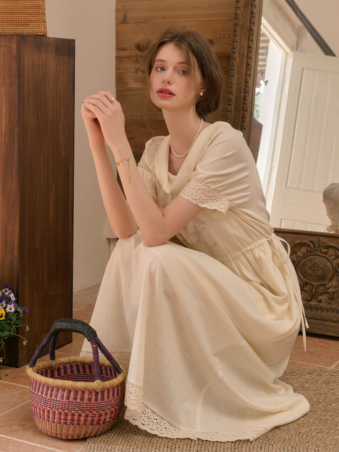 Reign Cowl Neck Reversible Lace Embroidery Dress