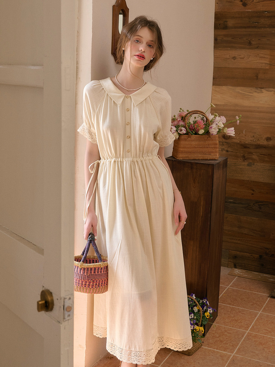 Reign Cowl Neck Reversible Lace Embroidery Dress