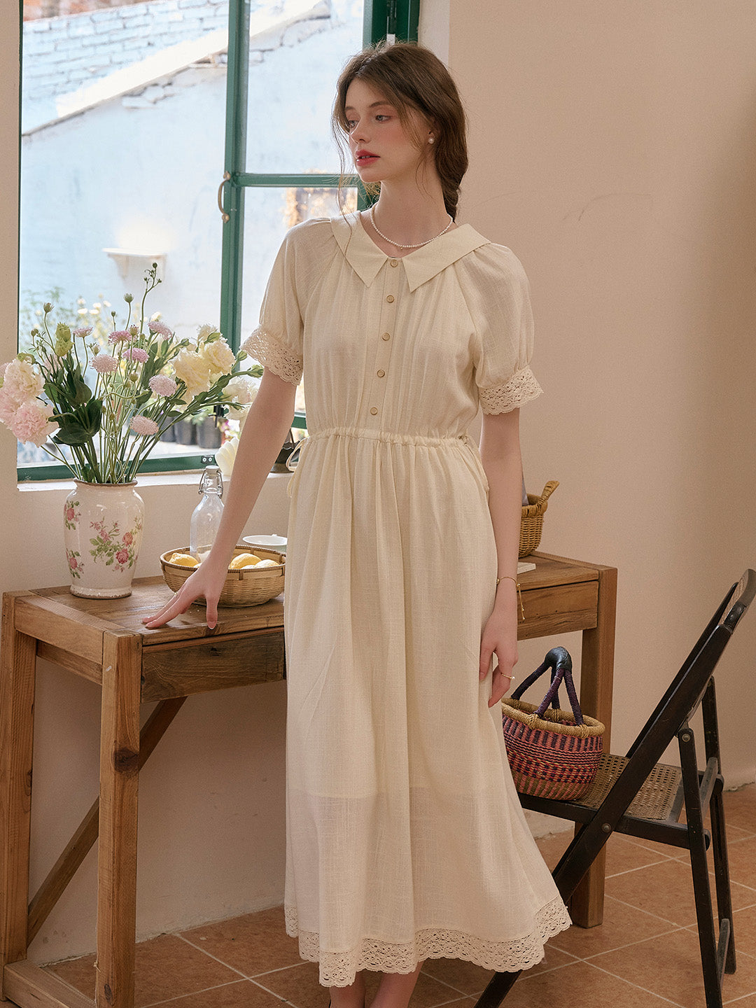 Reign Cowl Neck Reversible Lace Embroidery Dress