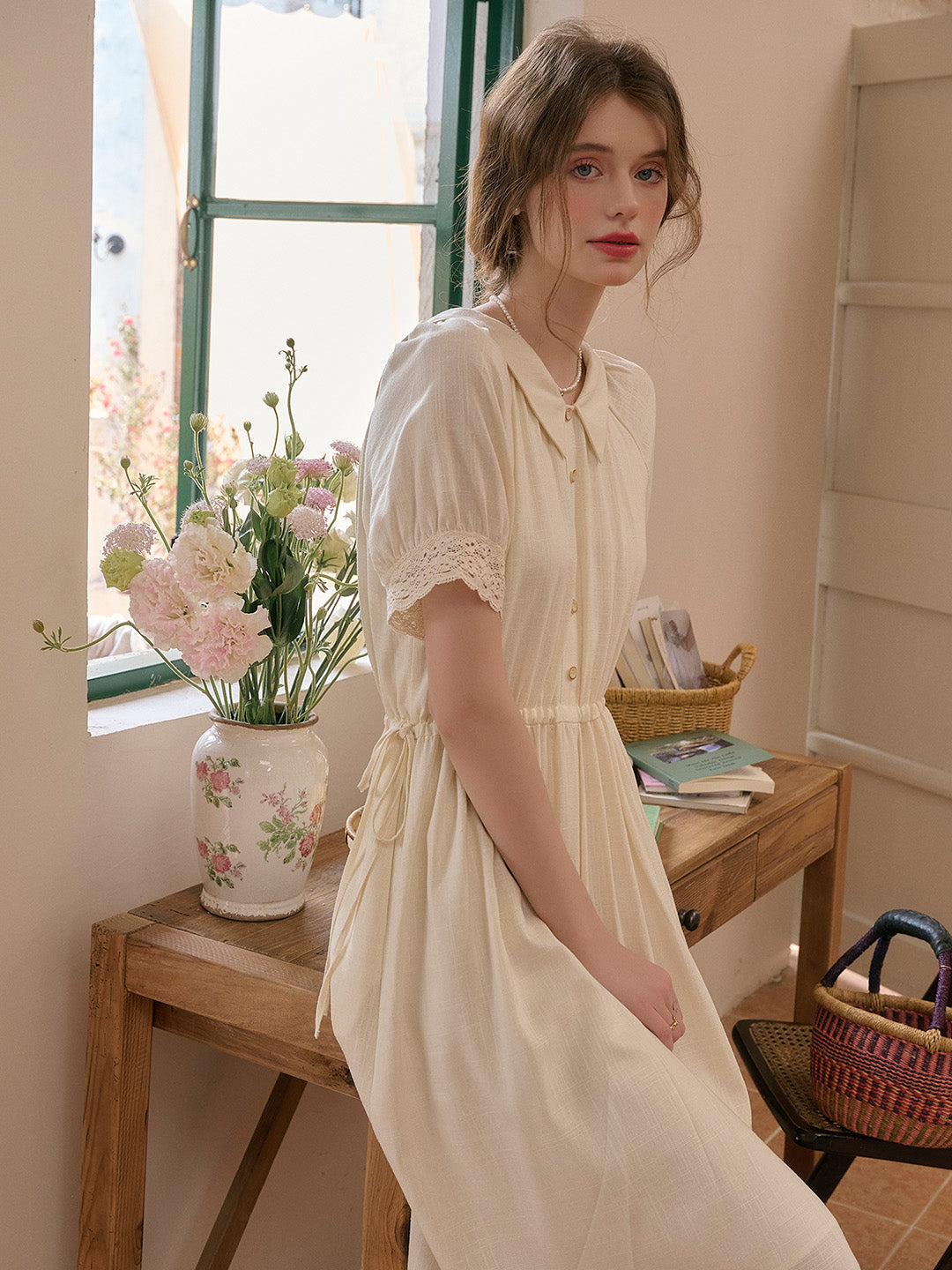 Reign Cowl Neck Reversible Lace Embroidery Dress