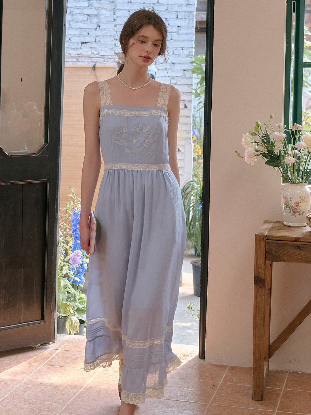 Fleur Square Neck Lace Tank Dress