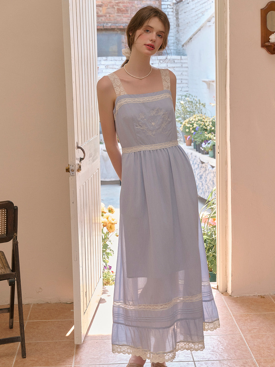 Fleur Square Neck Lace Tank Dress