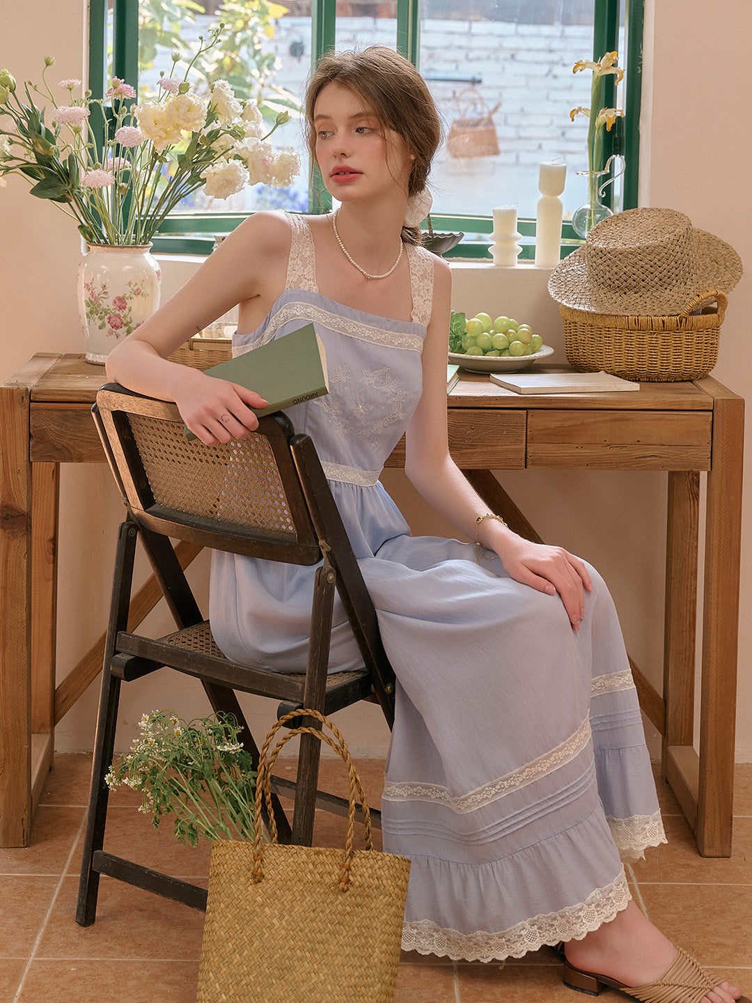 Fleur Square Neck Lace Tank Dress