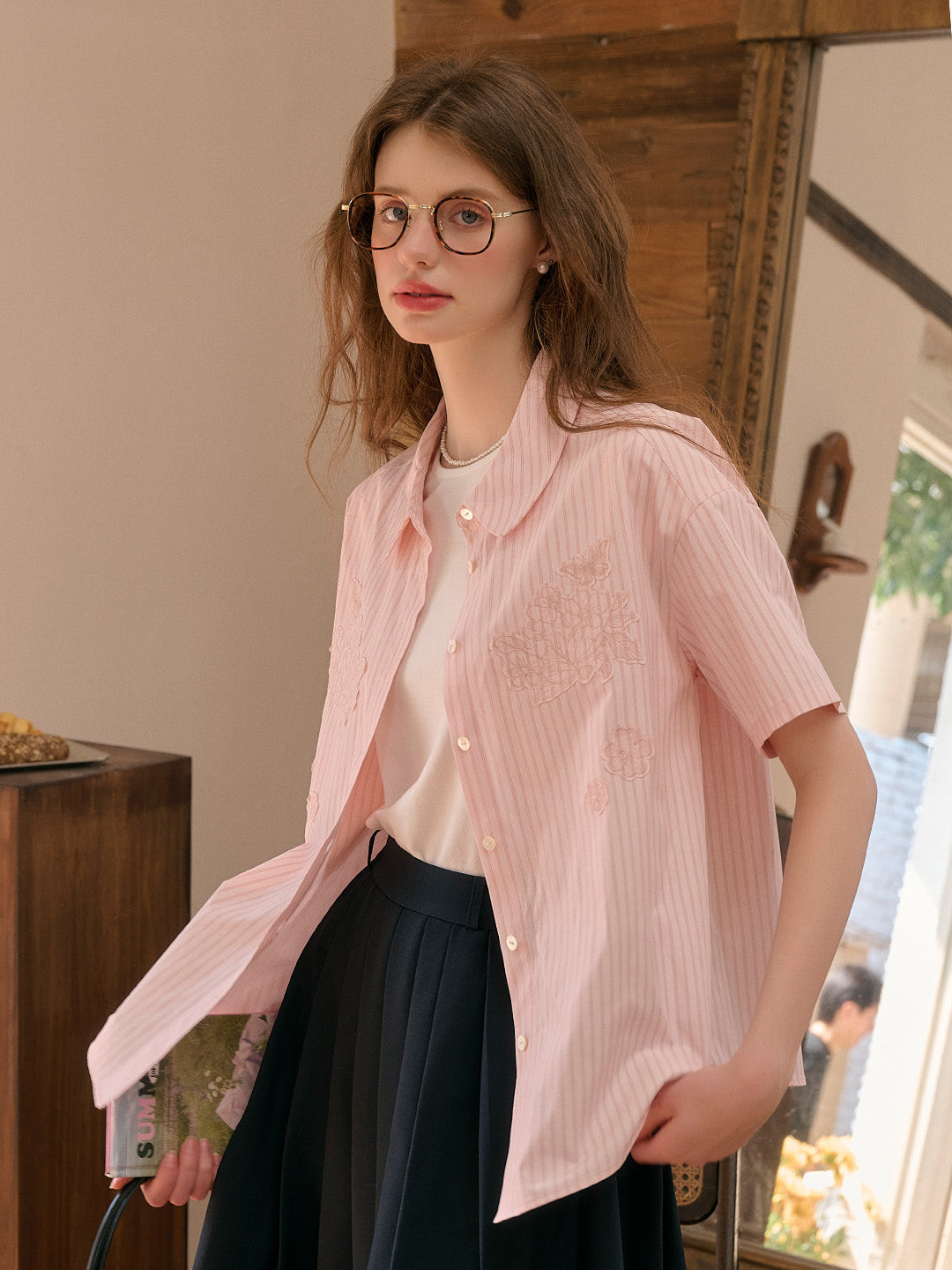 Eden Lapel Embroidery Striped Top