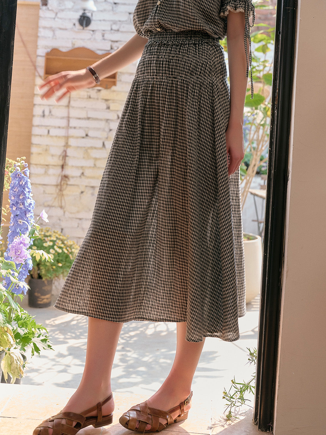 Gloria Plaid Elastic Cotton Skirt
