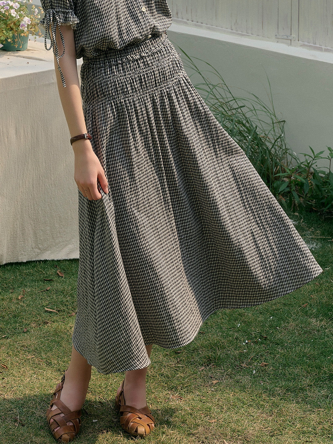 Gloria Plaid Elastic Cotton Skirt