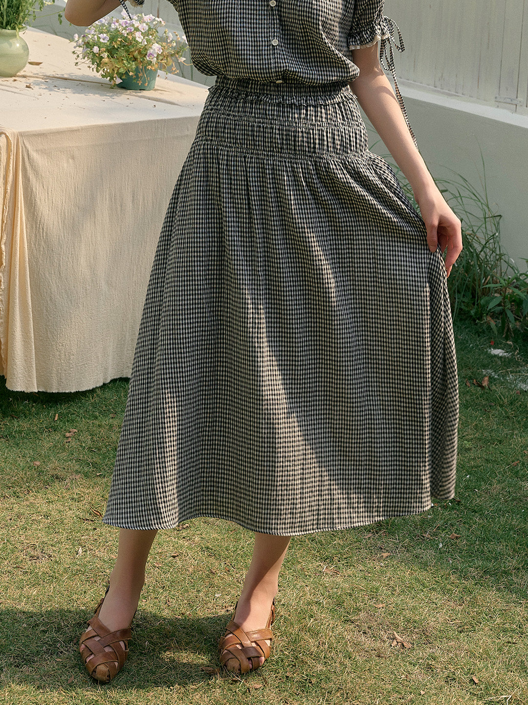 Gloria Plaid Elastic Cotton Skirt