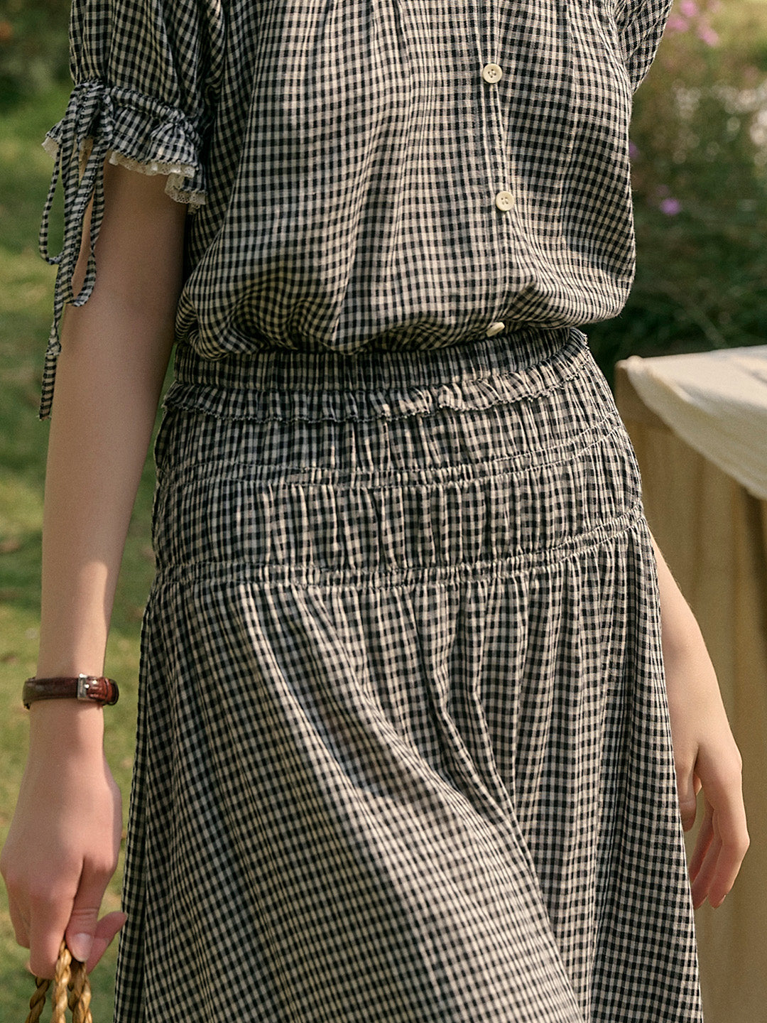 Gloria Plaid Elastic Cotton Skirt