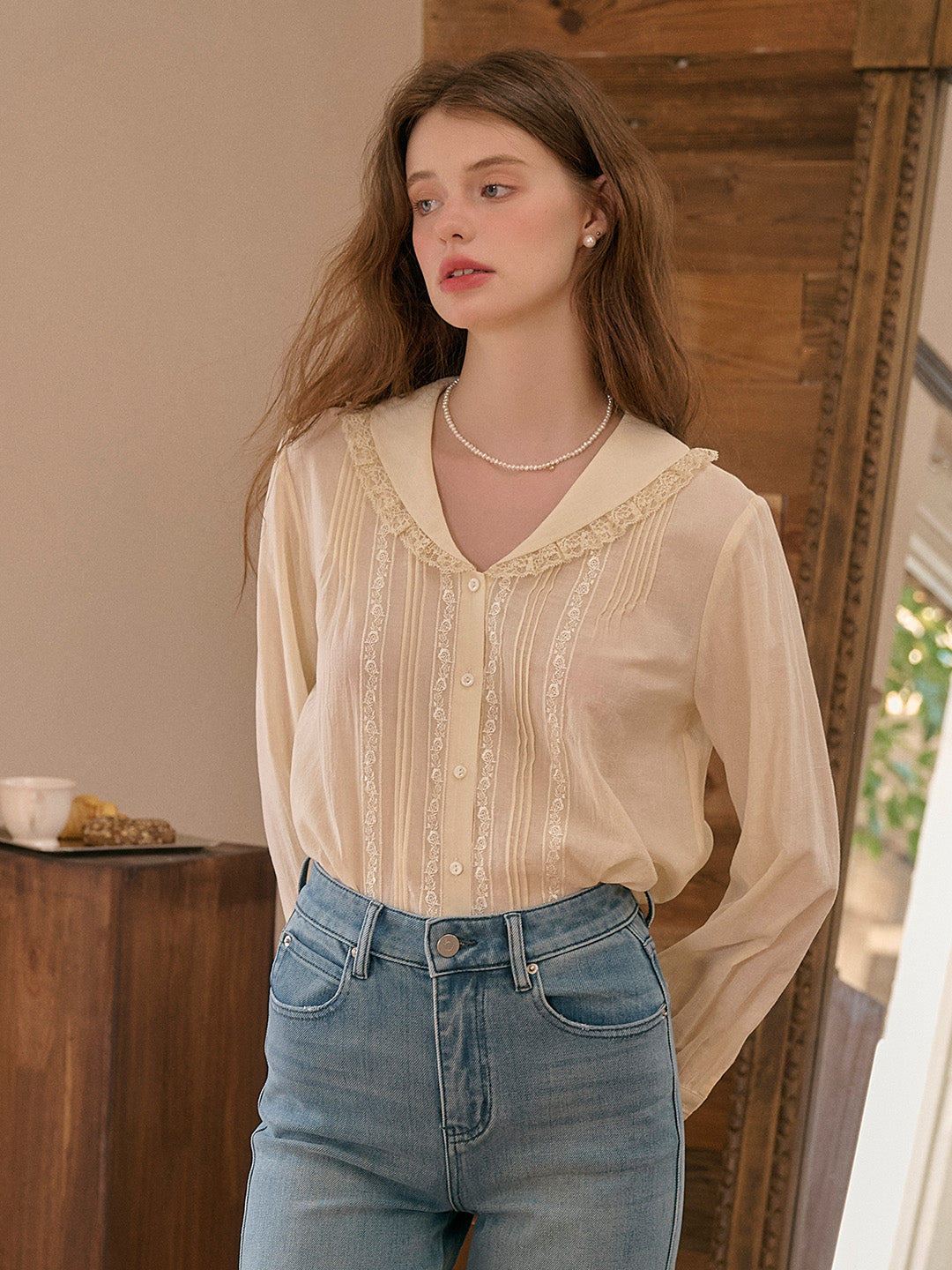 Alessa V-Neck Embroidery Cotton Blouse