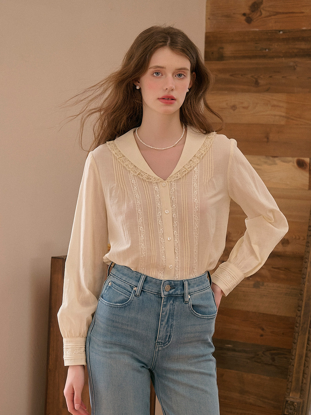 Alessa V-Neck Embroidery Cotton Blouse