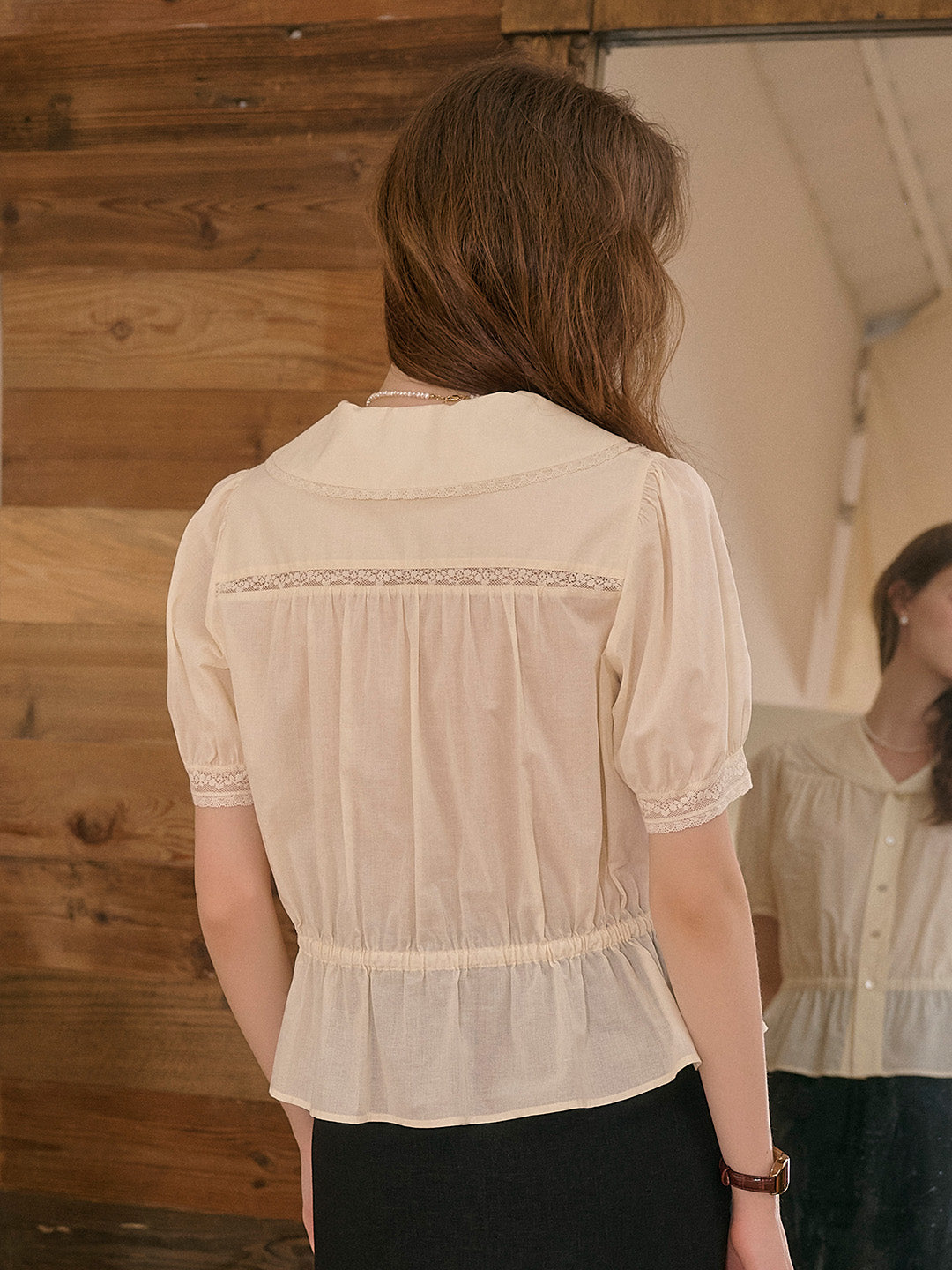 Lacey V-Neck Embroidery Cotton Blouse