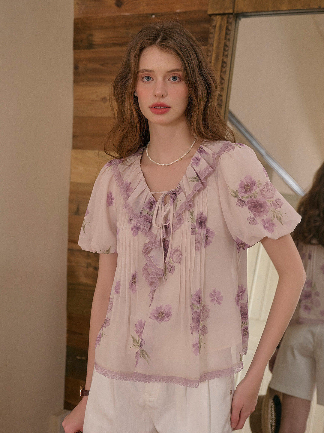 Sloane Ruffle Neck Floral Blouse